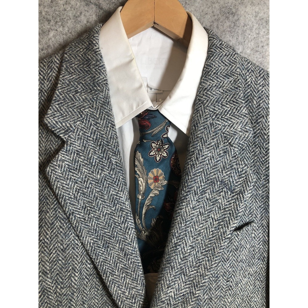 Vintage Harris Tweed Blazer Mens 42 Gray Wool Suit Coat Jacket Classic